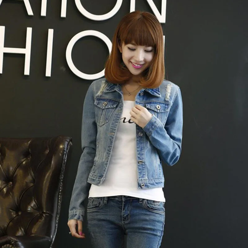 Женская джинсовая куртка короткая весенне-осенняя Модная Повседневная с