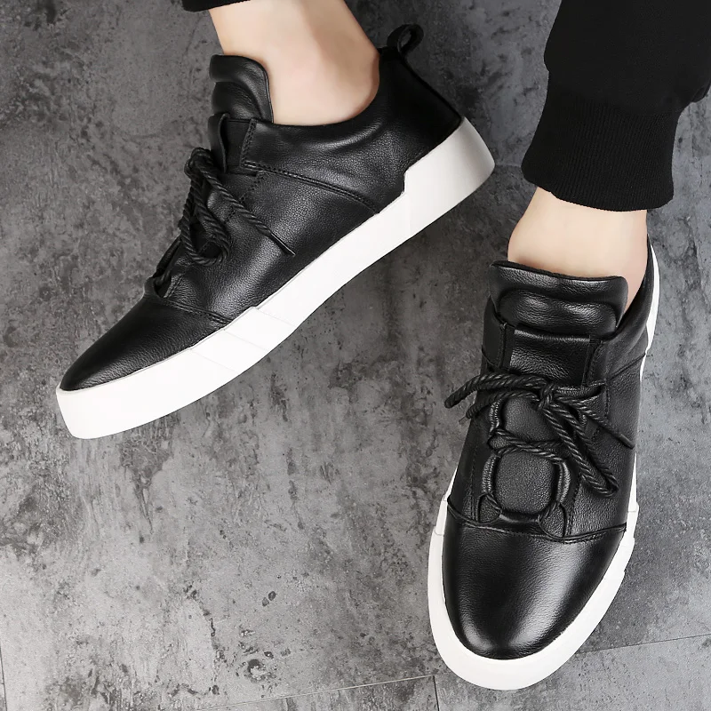 Mens shoes casual fashion genuine leather for men Slip on loafers Black sneakers Winter Autumn men's Brand 2019 New |