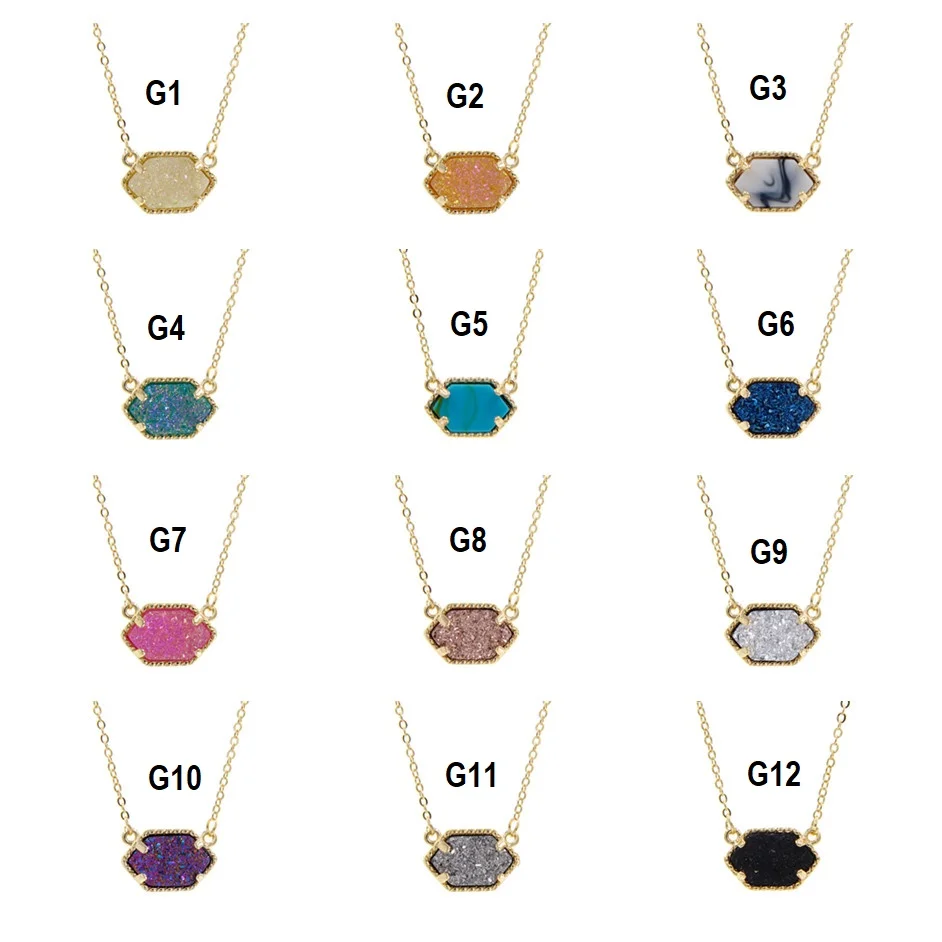 Ожерелье Drusy с подвеской шестигранное ожерелье из смолы Druse золотого цвета