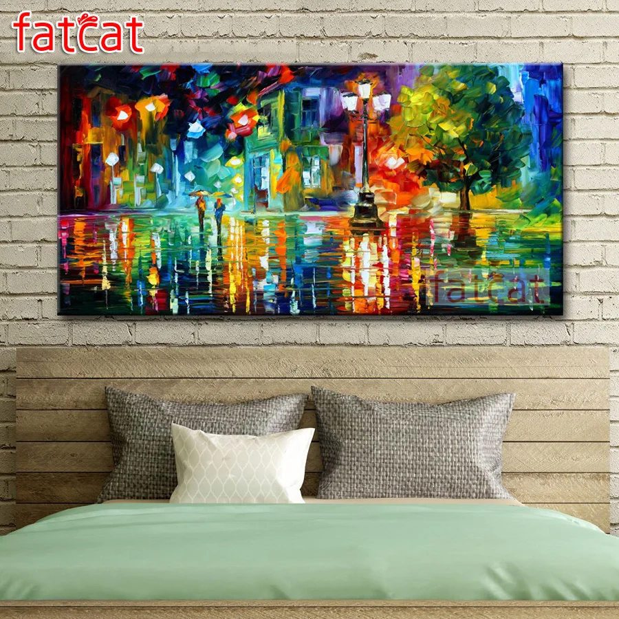 

FATCAT Rainy romantic night scenery Large Diy Diamond Painting Full square round drill 5d Diamond Embroidery Kit Mosaic AE1551