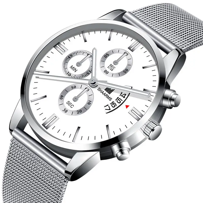 2019 мужские серебряные часы из нержавеющей стали с сетчатым ремешком Аналоговые