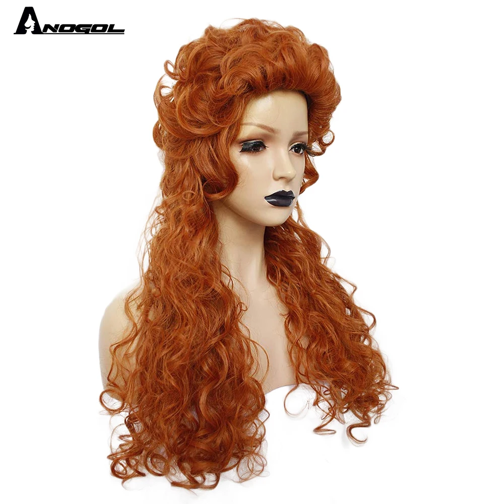 anogol animethe nutcracker and the four realms clara queen ginger wig long kinky curly orange synthetic cosplay party wig free global shipping