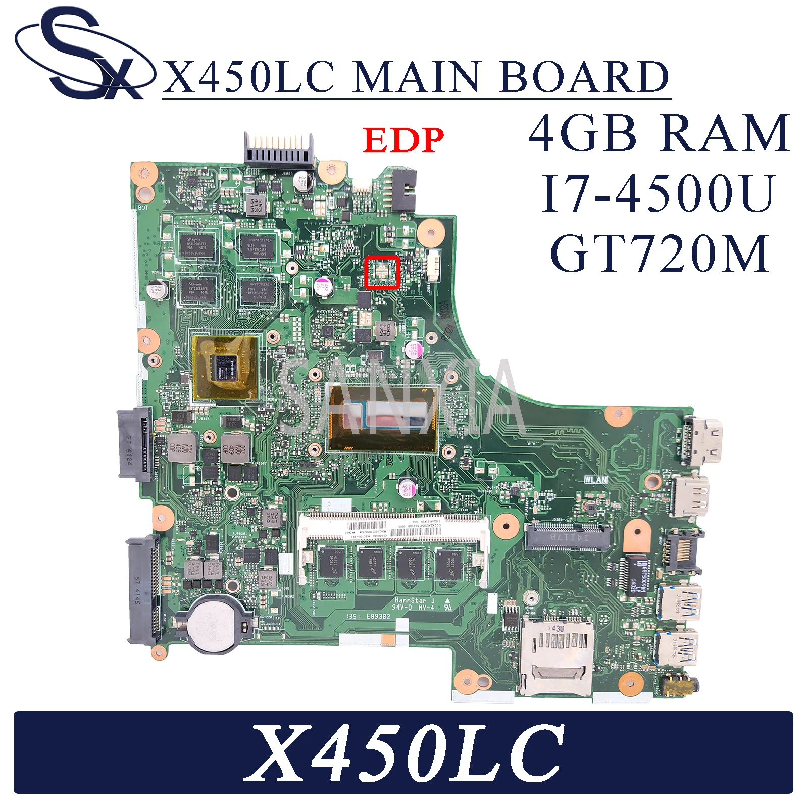 

KEFU X450LC Laptop motherboard for ASUS X450LC X450LD X450LB X450L original mainboard 4GB-RAM I7-4500U GT720M-2GB