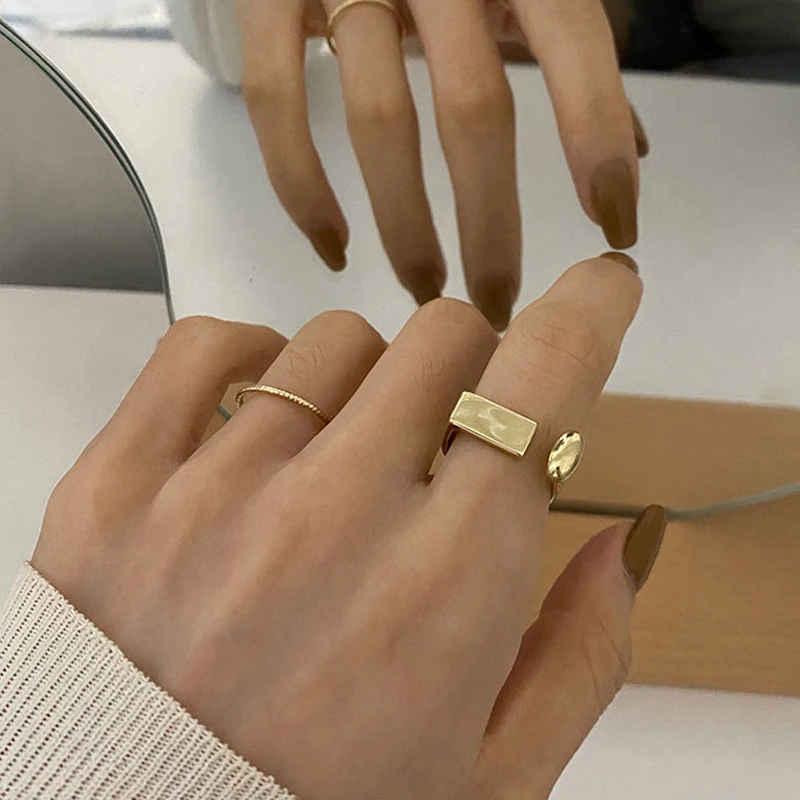 

Sterling Silver 925 Jewelry Minimalist Aesthetic Adjustable Rings for Women Designer Fashion Geometric Handmade Wedding Gift