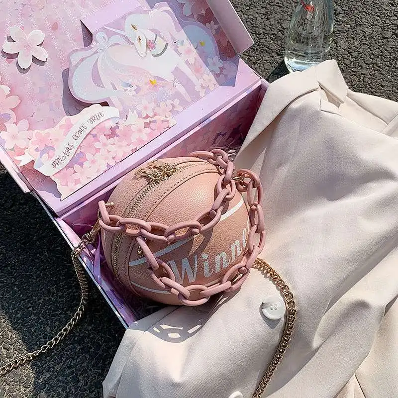 

Сумка на цепочке Эксцентриковая Индивидуальная сумка круглая женская сумка Новинка 2021 сумка-мессенджер для баскетбола розовая модная сумк...