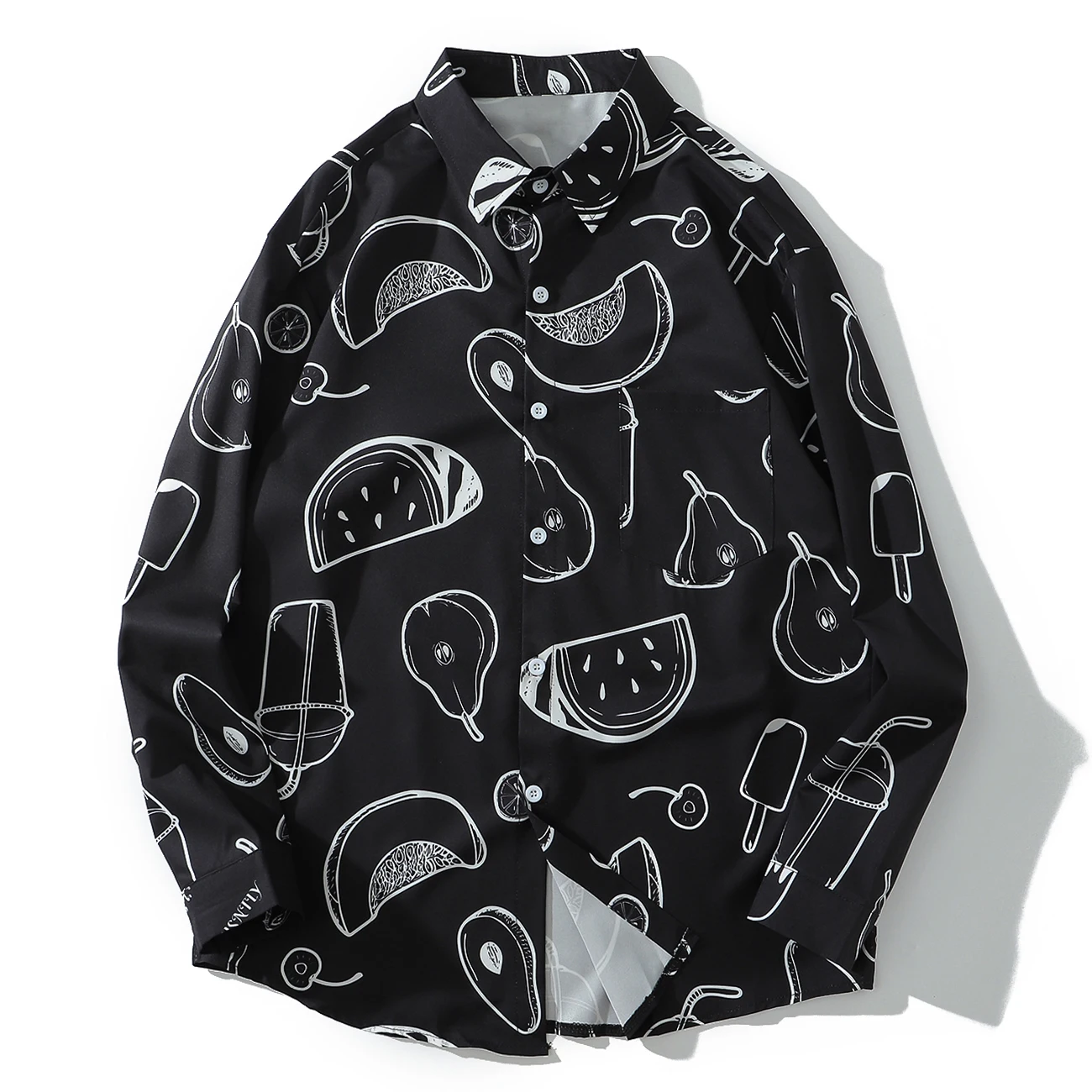 Гавайская рубашка в стиле хип хоп с длинным рукавом и принтом арбуза|Повседневные рубашки| |