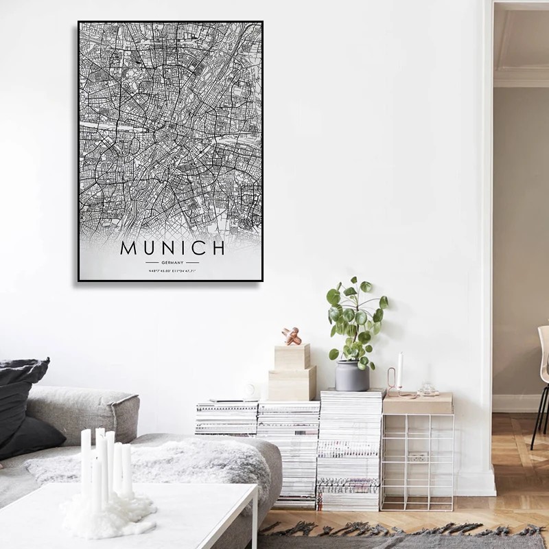 

MUNICH city map Nordic Living Room Decoration Canvas Poster Modern Home Decor Art Print Painting