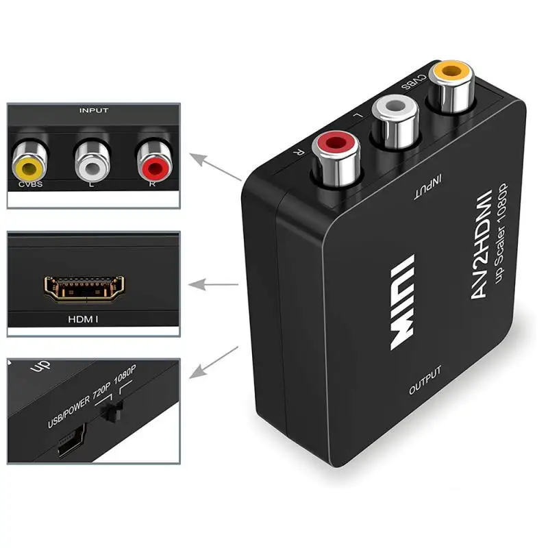 Композитный CVBS адаптер преобразователь 1080P Mini RCA в HD AV для консоли PS2/PS3/N64/ПК/HD TV/Xbox