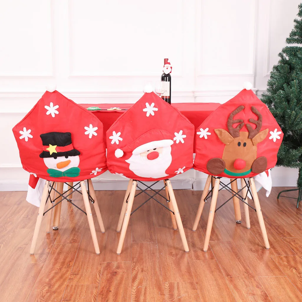 Christmas Decoration Chair Covers Dining Seat Santa Claus Home Party Decor Cartoon Old Man Snowman Stool Set | Дом и сад