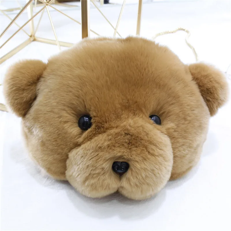 Женская сумка-мессенджер из меха кролика Рекс с изображением мишки | Багаж и