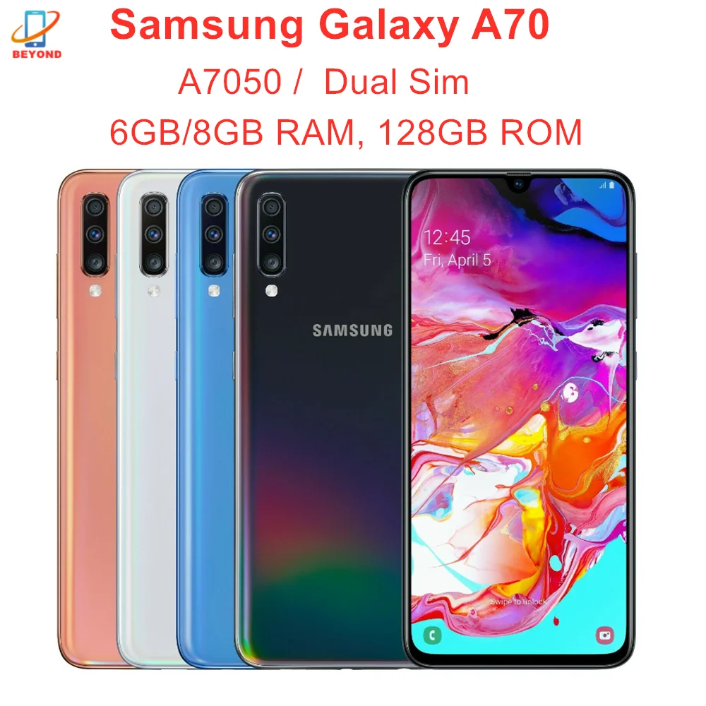 

Samsung Galaxy A70 A7050 Dual Sim 6GB/8GB RAM 128GB ROM Mobile Phone Octa Core 6.7" 4 Camera Snapdragon 675 NFC Cellphone