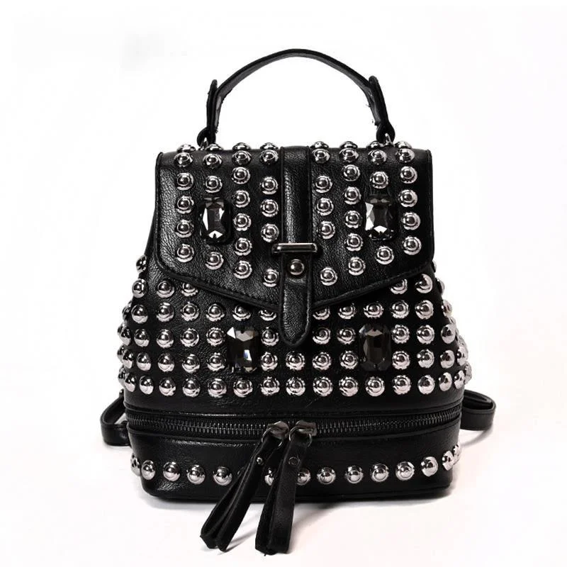 

Sexy Diamond Leather Backpack For Women 2021 Rivet Black Gothic Bag Female Traveling Bag For Party Drop Shipping