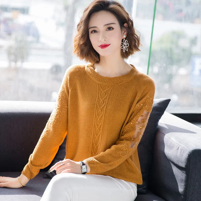 

2020 New Fashion Women Lace Hollow Out Patchwork Solid Office Wear Elegant Casual Daily O-Neck Long Sleeve Vogue Autumn Top H255