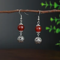 vintage dangle earrings with natural stone yellow white black red carnelian tibetan silver beads fashion jewelry for women