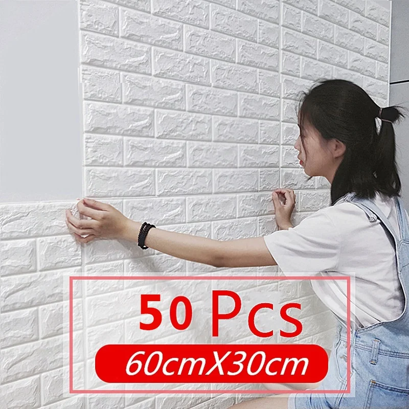 

60*30CM 50PCS Three-dimensional White Wall Stickers Soft PE Foam Waterproof Wallpapers Household Child Safety Protection Decora