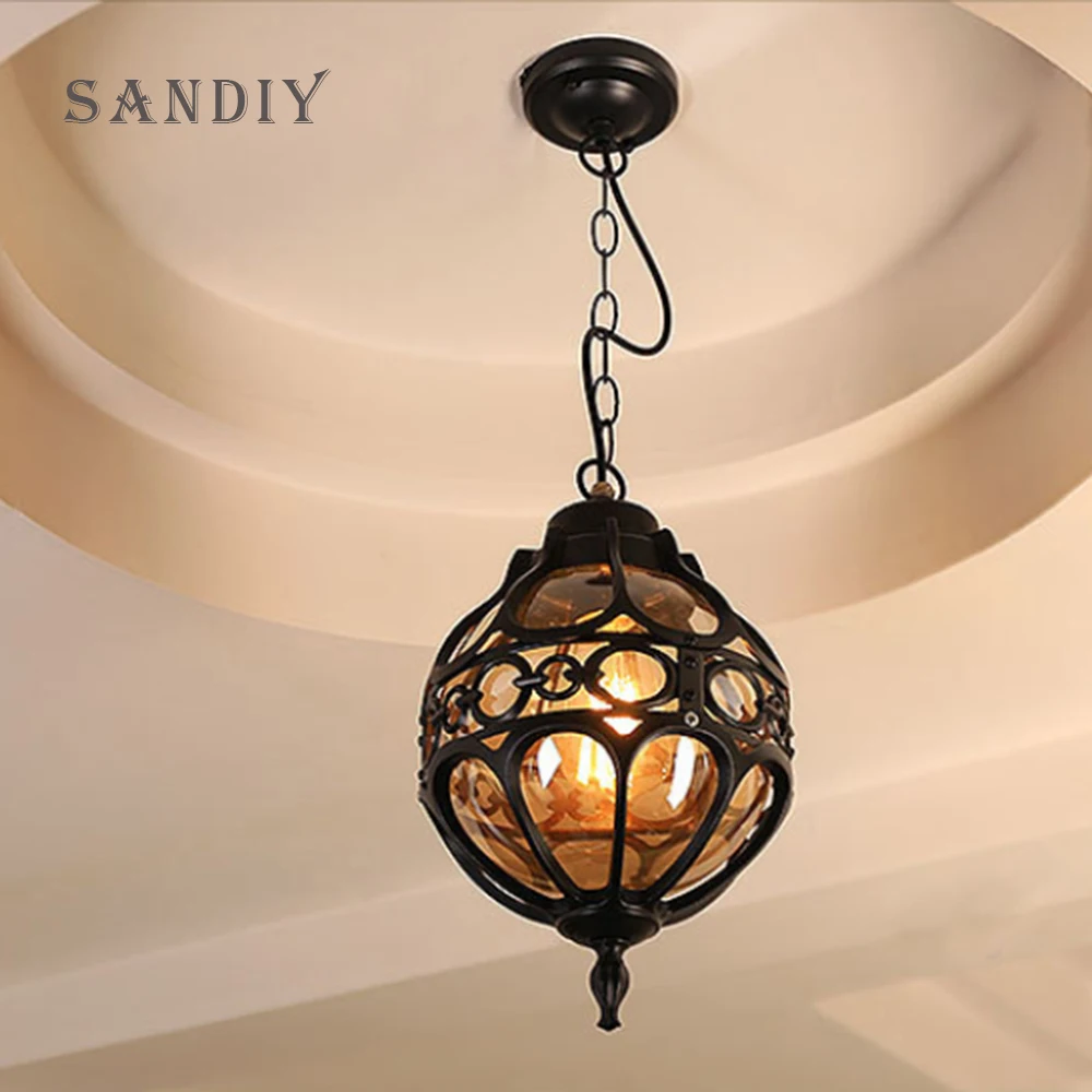 SANDIY Outdoor Hanging Light Retro Balcony Pendant Lamp Hotel Restaurant Decoration Lighting Villa Doorway Vintage Porch E27