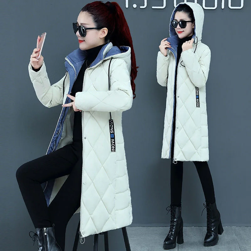 Off-season Down Cotton Jacket 2021 Winter New Cotton-padded Jacket Women Slim Lattice Mid-length The-knee Fashion Jacket A657