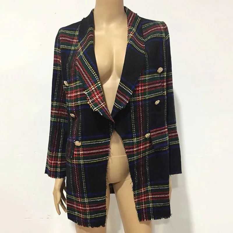 

2019 Vintage Tweed Double Breasted Female Jackets Coats For Women Blazer Feminino Coat Pockets Plaid Ladies Jacket Outerwear