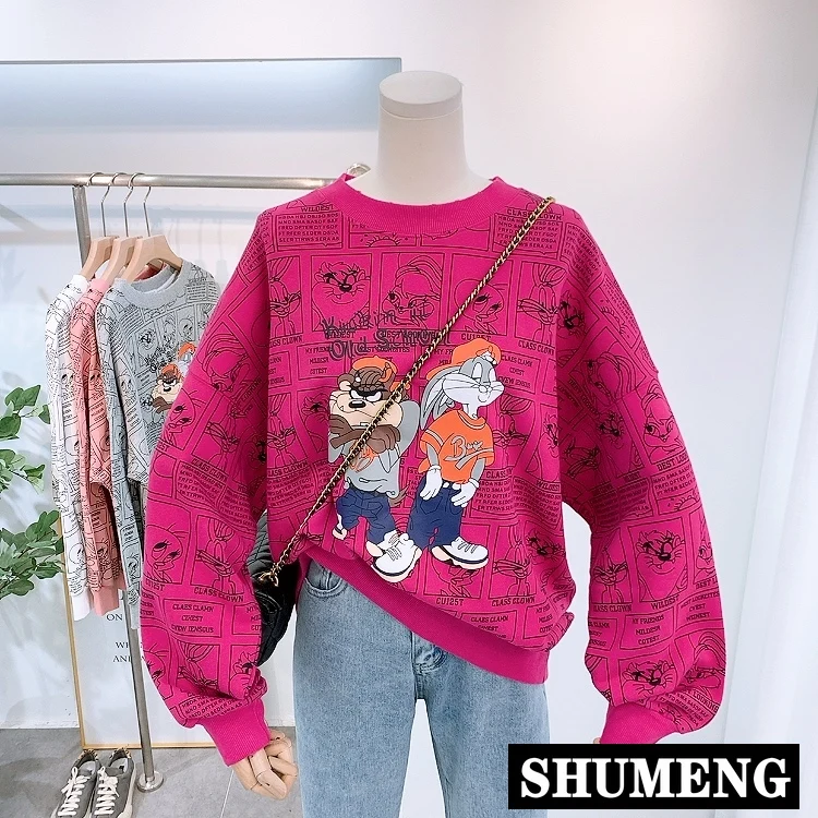 Корейские женские новые повседневные свободные толстовки с капюшоном и принтом