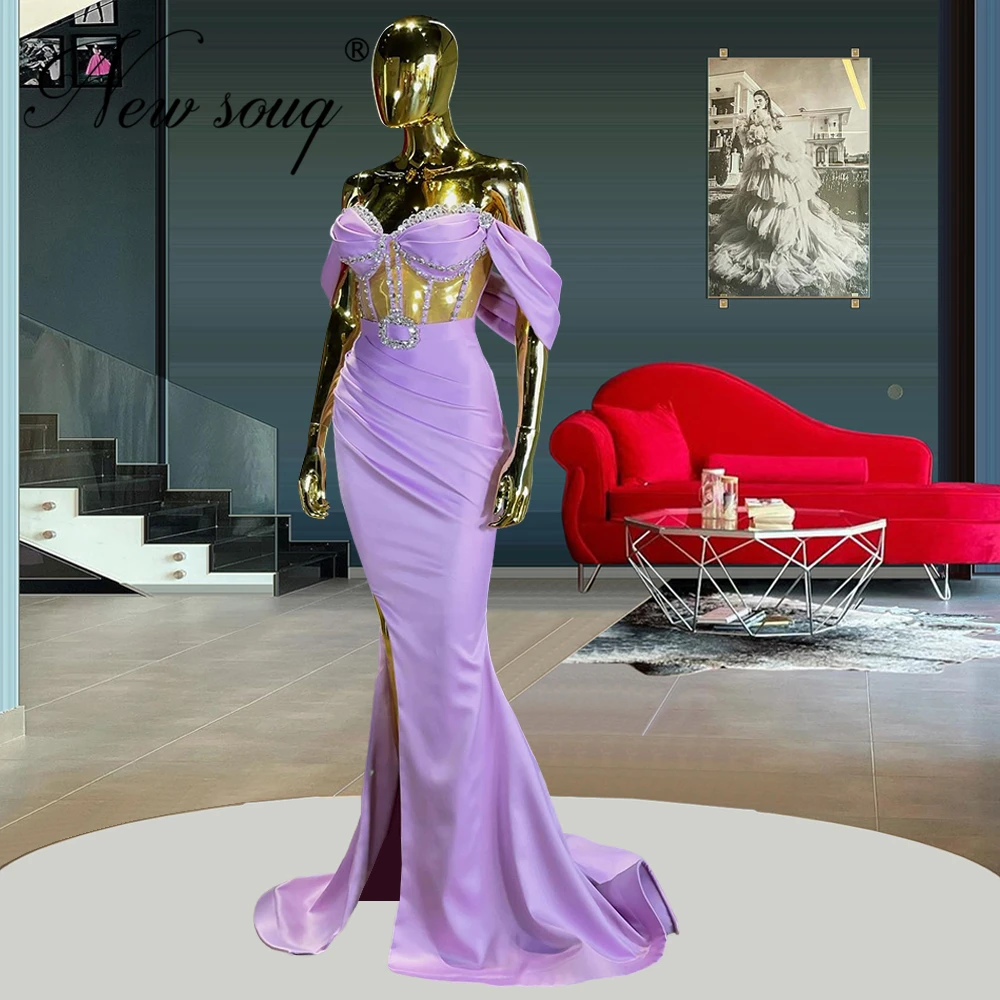 

Split Slit Beaded Evening Dresses 2022 Vestidos De Festa Dubai Arabic Off The Shoulder Wedding Prom Dress Celebrity Party Gowns