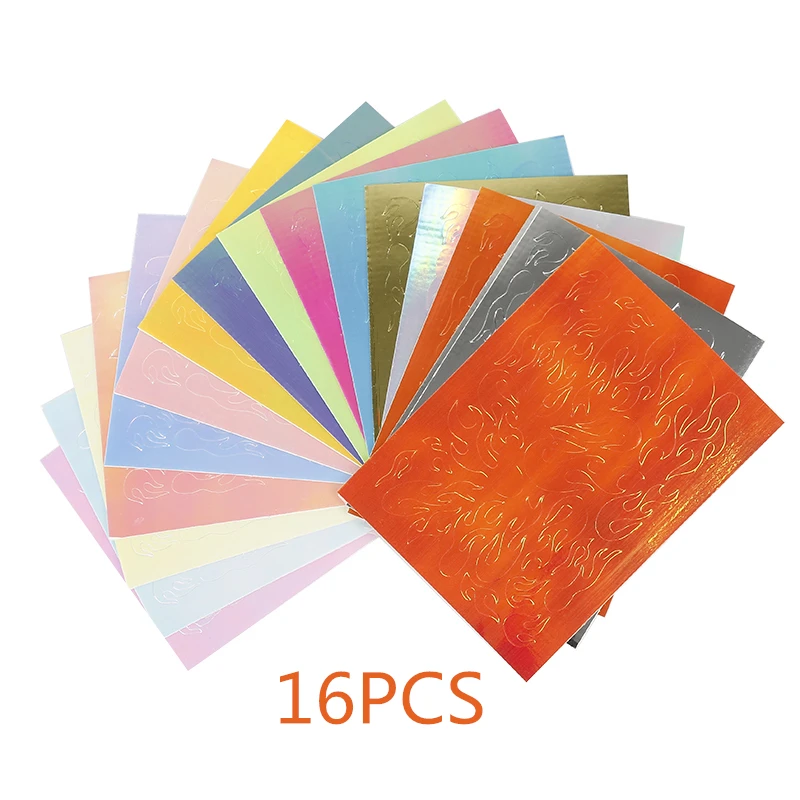 16pcs 1/16/32 шт. голографическая огонь прозрачные наклейки, трафарет для маникюра наклейки для дизайна ногтей, украшения, пламя пожаров наклейки для ногтей - Цвет: 16pcs
