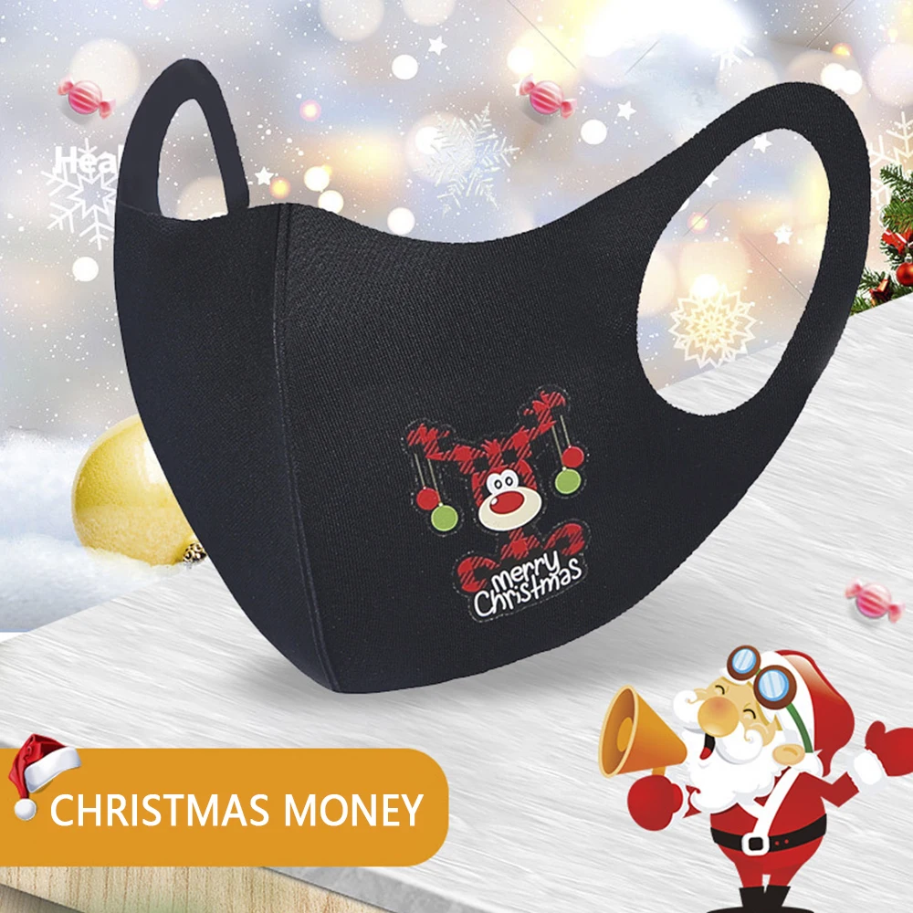 

10pcs Christmas Print Summer Adult Mask Mouth Face Mask Windproof Dustproof Mouth Mask Reusable Washable Party Mask Face Cover