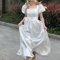houzhou white dress woman summer elegant vintage princess dresses french style puff sleeve fairy sundress party prom outfits