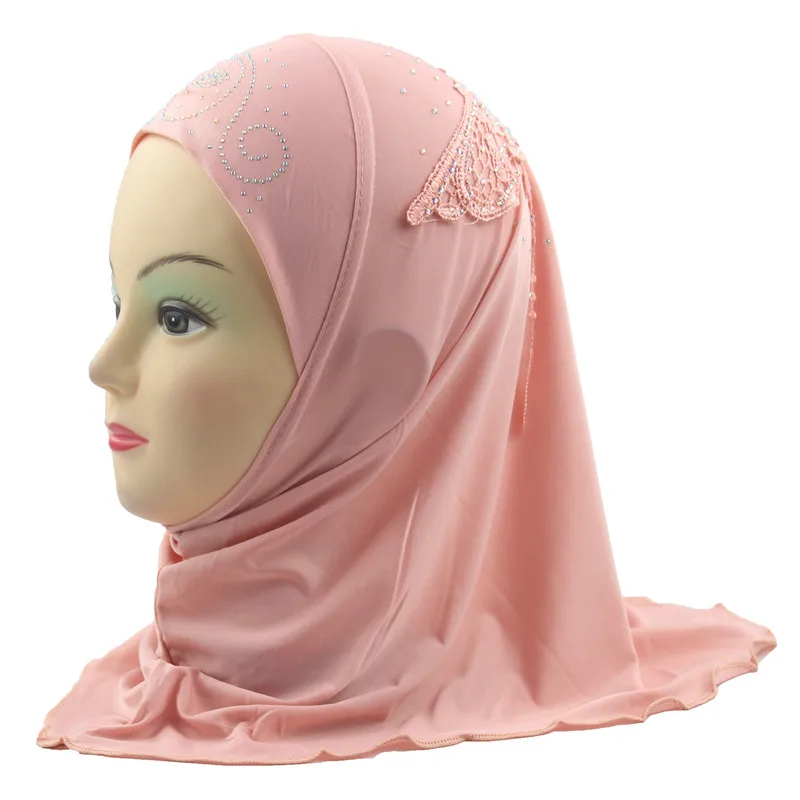 Orange Pink Girls Hijab Kids Muslim Beautiful Embroidery Hijab Islamic Fashion Scarf Shawls Flower Pattern about 45cm - Цвет: Orange Pink
