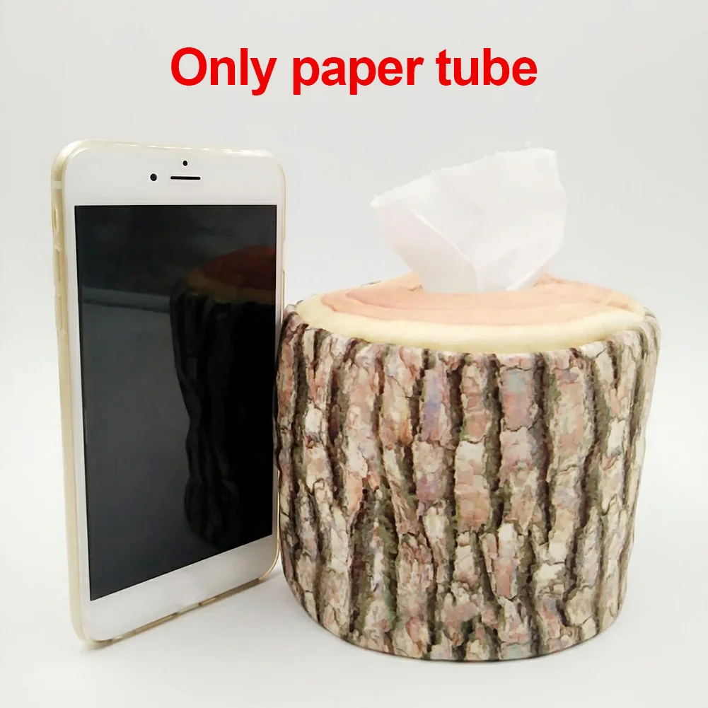 Arts Craft Party Short Plush Tree Bark Storage Washable Lightweight Decorative Simulation Tissue Box Office Napkin Paper Cover |
