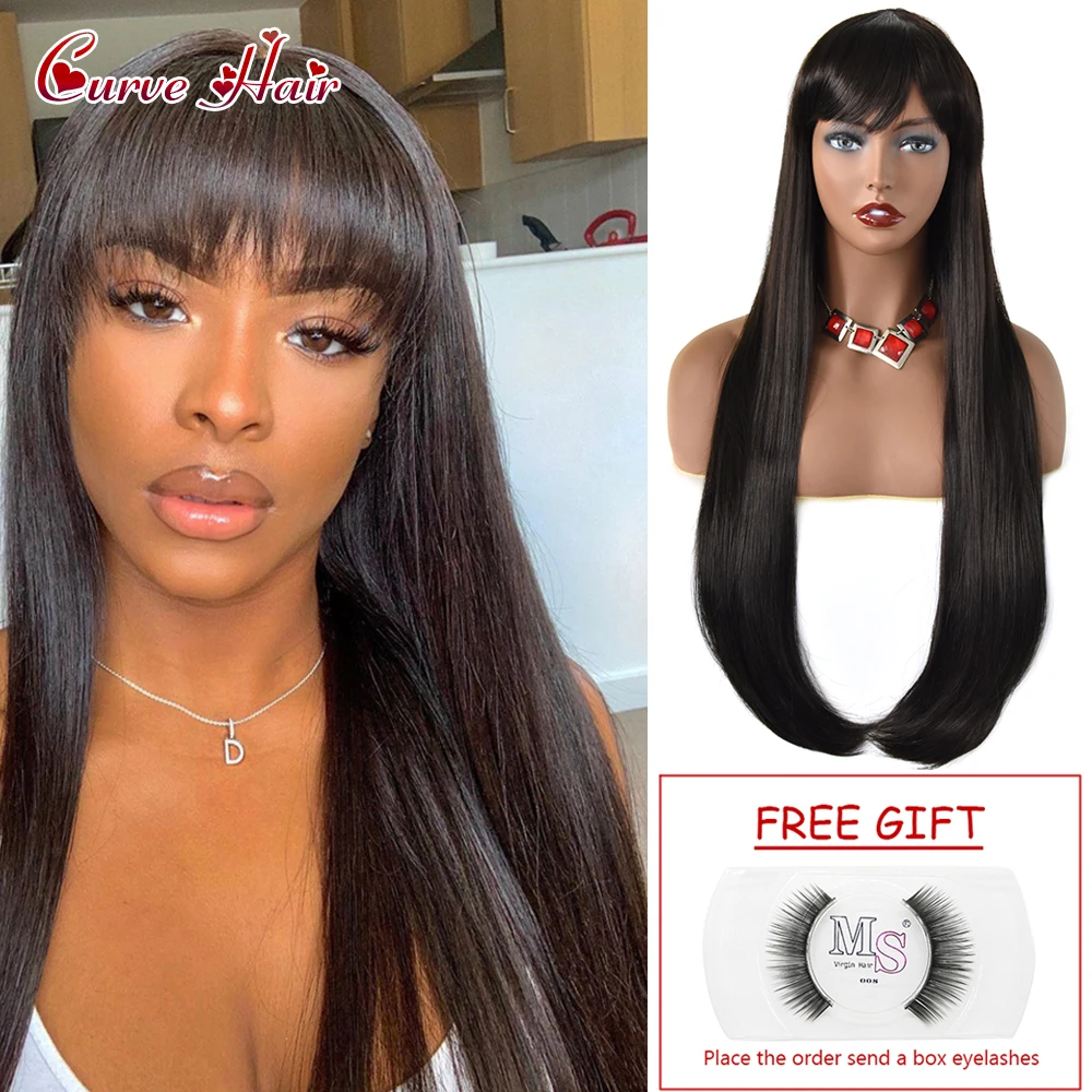 

Черный синтетический парик с прямыми волосами и челкой, женские модные женские парики для косплея, Праздничные рождественские длинные пари...