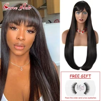 straight hair black synthetic wig with bangs womens fashion female cosplay party christmas 32 inch super long full cap wigs