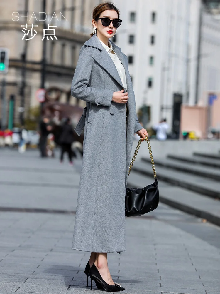 

2021 Новый осень-зима твидовое Пальто серое длинное пальто для женщин высокого класса темперамент Тонкий Шерстяное пальто