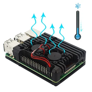 Новый Raspberry Pi 3 Model B + алюминиевый чехол с двойным охлаждающим вентилятором, металлический корпус для Raspberry Pi 3 Model B черного цвета