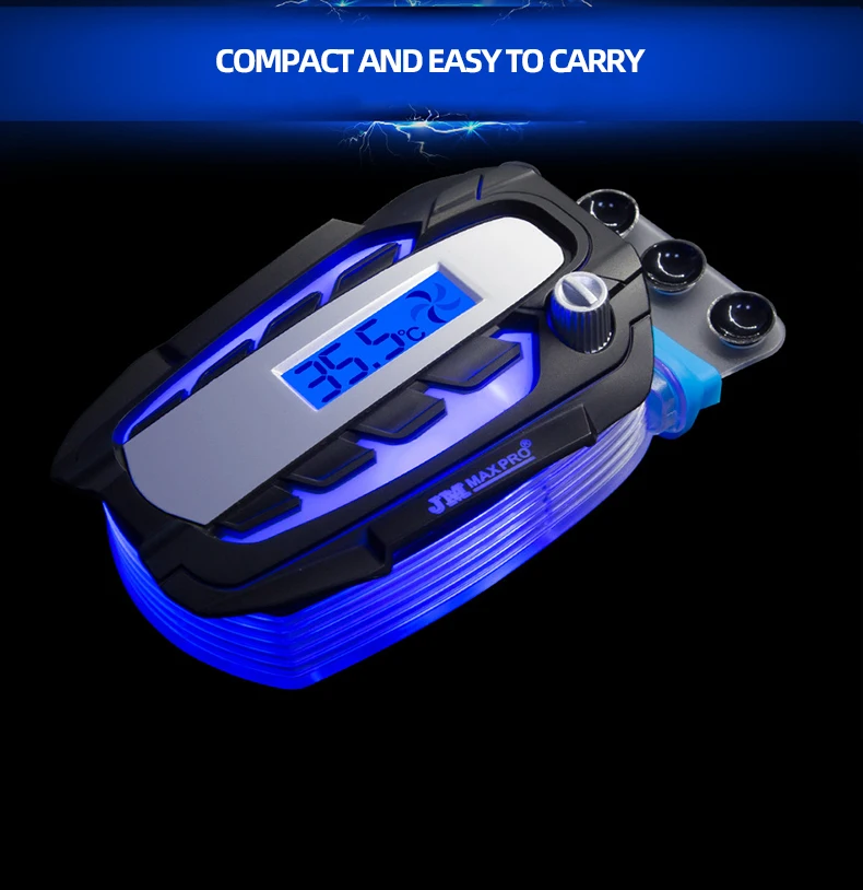USB Portable Laptop Fan Cooler Notebook Radiator LCD Display Rapid Cooling Adjustable Speed Auto-Temp Detection Vacuum