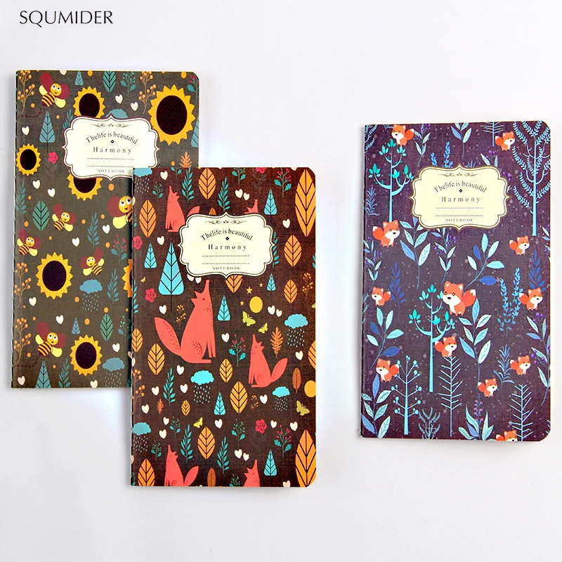 3 шт./лот дневник Kawaii с цветами альбом для рисования из крафт бумаги записные