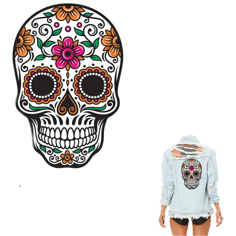 

a New Design Skull Patch For Clothes Diy A-level Washable Iron On Patches Heat Transfer West cost Applique Stickers Y-032