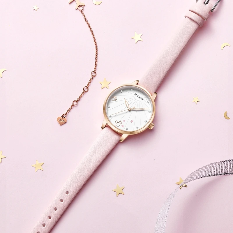 Beautiful Lady Pink Watch Pretty Girl Leather Strap Wristwatch Young Woman Bling Crystal Luxury Time Student Hour Female Teen enlarge