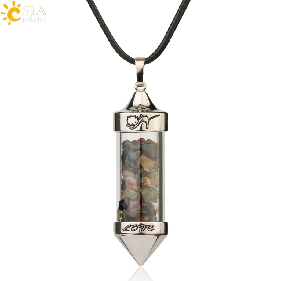 Tourmaline Chain Csja желая Подвески с флаконами ожерелья натуральный камень Гравий в форме пули кулон Романтическая любовь юбилей подарок для женщин G184 - Окраска металла: Tourmaline Chain