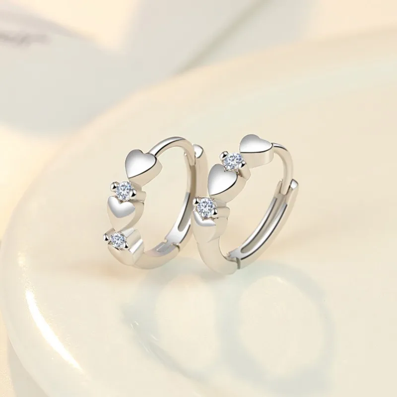 

MEYRROYU Sterling Silver Love Heart Zircon Stitching Hoop Earrings Female Beautiful Jewelry Accessories Kрошечные Cерьги 925