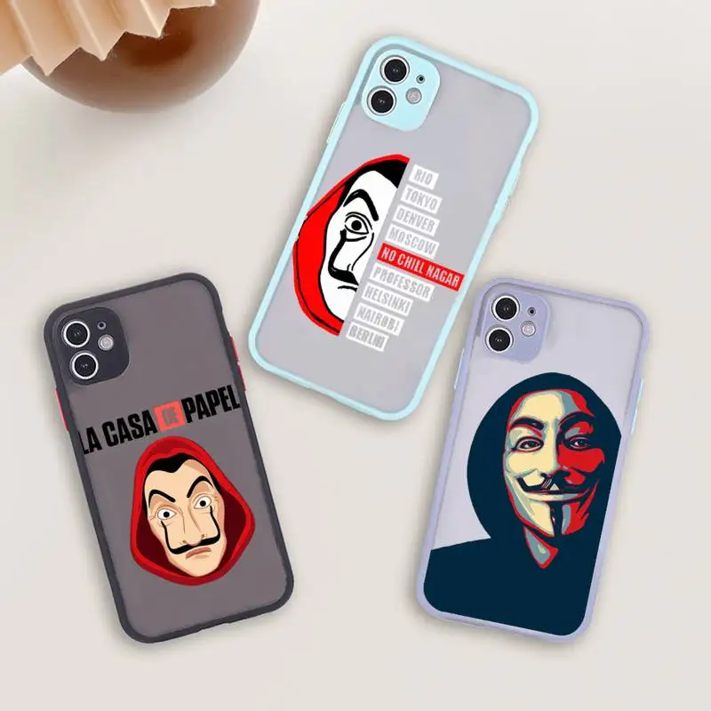 

La Casa De Papel Money Heist Phone Case For iPhone 12 11 Mini Pro XR XS Max 7 8 Plus X Matte transparent blue Back Cover