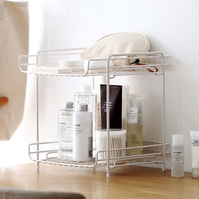 

Iron Double-layer Rack Kitchen Bathroom Bedroom Storage Shelf Office Table Finishing Rack Cosmetics Shampoo Holder