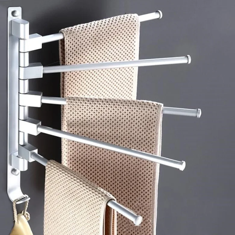 

Bathroom Anti-rust Towel Hanger Stainless Steel Rotating Towel Rack 3/4/5 Rod Storage Holder With Hook Wall-Mount Polished Rack