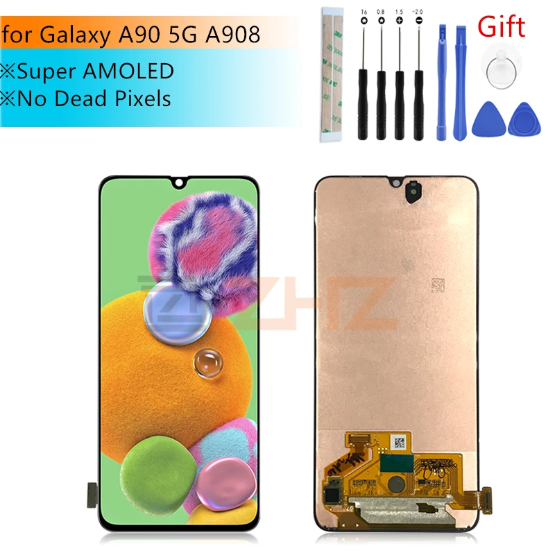 Super AMOLED para Samsung galaxy A90 5g lcd A908F/DS A908B A908N, montaje de digitalizador con pantalla t&aacute;ctil, piezas de repuesto-0