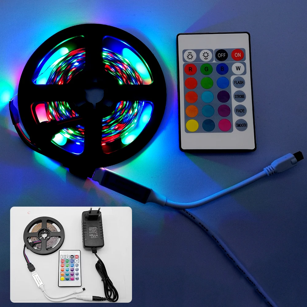 5 м 300 светодиодов не водонепроницаемый RGB светодиодный светильник 2835 12 В постоянного тока 60 светодиодов/м Гибкий Светильник ing лента+ 24key контроллер fita Led