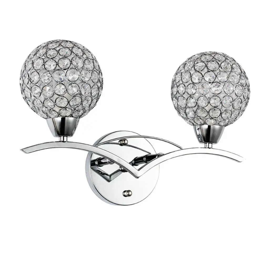 Современная хрустальная настенная лампа K9 с двумя абажурами серебристо