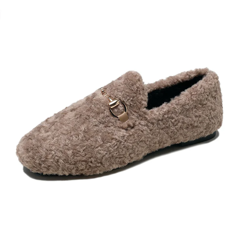 Chaussures femme; женская плюшевая обувь; женские лоферы без шнуровки; женская теплая обувь на плоской подошве; Zapatos De Mujer Buty Damskie; сезон зима - Цвет: Хаки