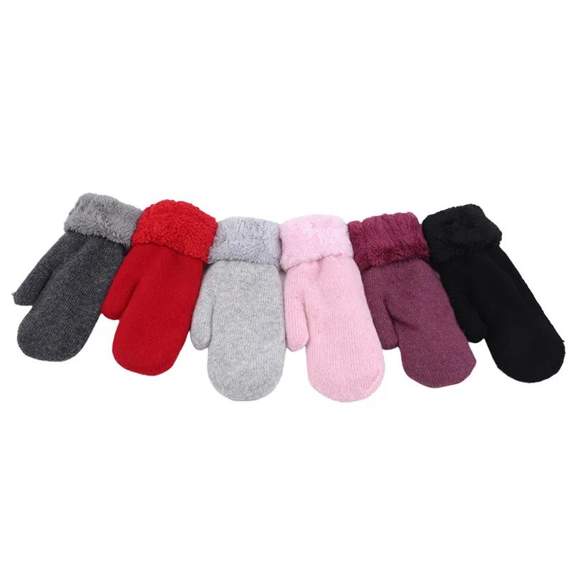 

Double-layer Rabbit Hair Gloves Female Winter Korean Version Of Solid Color All Fingers Winter Women Gloves Girls Mittens