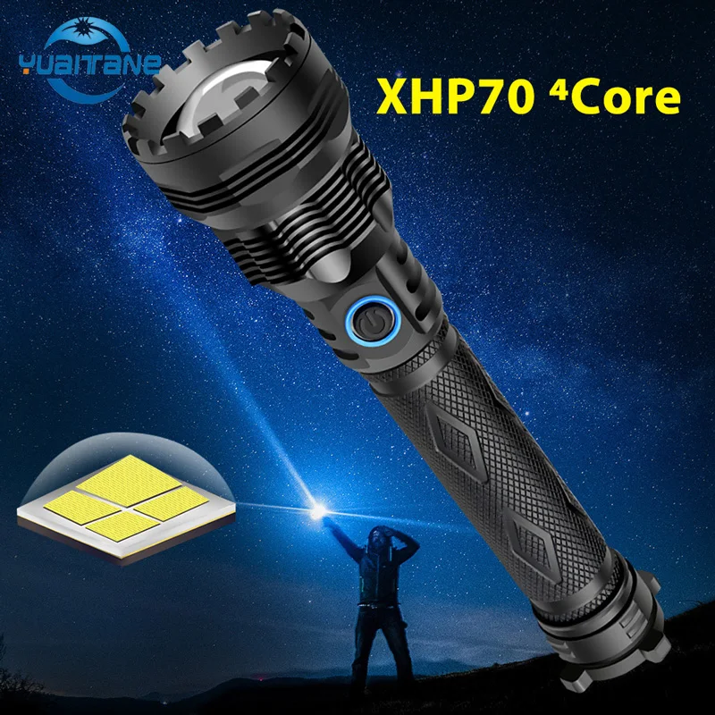 Самый мощный светодиодный фонарь XHP90 с увеличением, тактический фонарь XHP70, перезаряжаемый через USB, водонепроницаемая лампа, 26650 для кемпинга