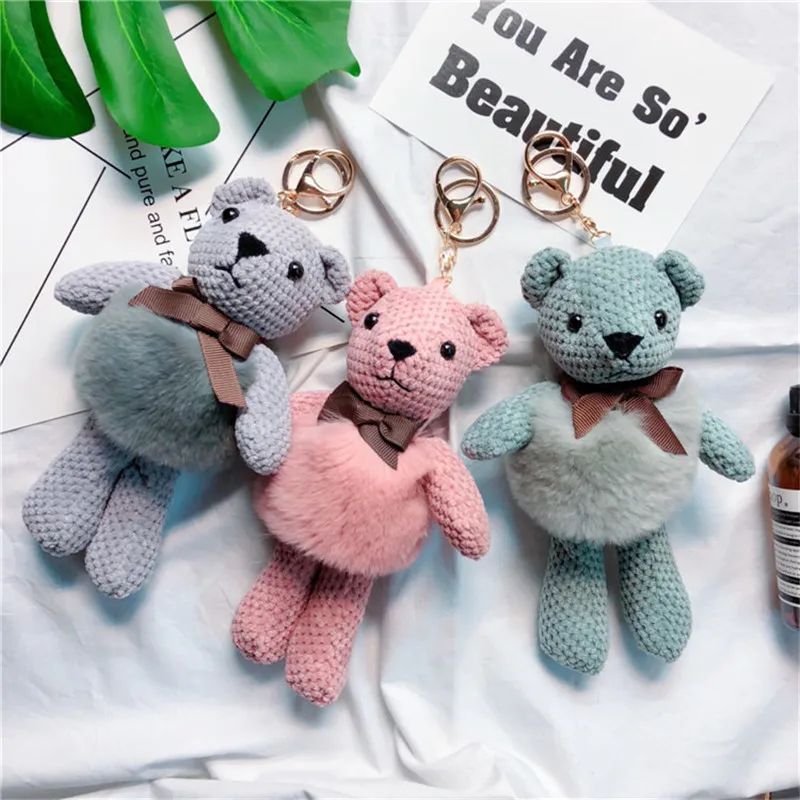

Rabbit Fur Skirt Pineapple Bear Doll Keyring Small Gift Cute Plush Bag Pendant Creative Keychain Lady Women Girl Gift Keychains