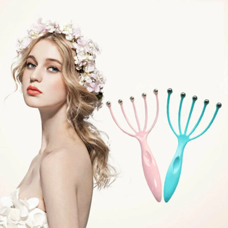 

Blue Pink Five Finger Hand Held Scalp Massager Hair Held SPA Scalp Neck Stress Relief Massage Comb Release Head Hair Care